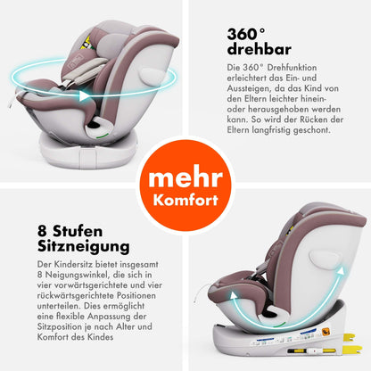 Daliya® Kindersitz ROTAZIONE | I-SIZE 40-150 cm | 8 Pos. | Isofix | (SIP) | Top Tether | 360° | 5 Punkt Gurt | Gruppe 0+ / I/II/III 0-36 KG | Neueste Zulassungs UN ECE Reg. 129 (Beige) - Meloni2