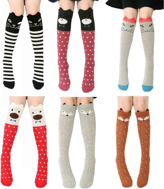 CISMARK Girls' Knee Socks 6 Pairs for Children Gifts Long Funny Children's Socks Animal Cotton Socks 3-12 Years