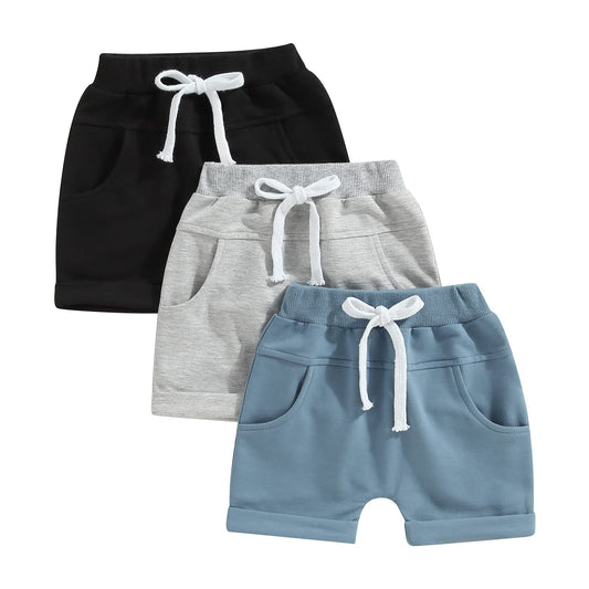 Himllauen Baby Jungen Shorts 3er-Pack Sommer Einfarbig Shorts 0-3 Jahre Kinder Kurze Hosen