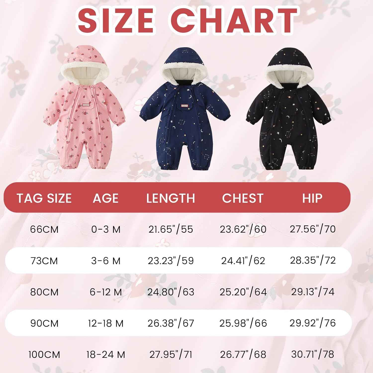 JiAmy Baby Winter Jumpsuit, Baby Boys Girls Winter Romper Newborn Warm Jumpsuit Toddler Windproof and Thick Jumpsuit for 0-24 Months