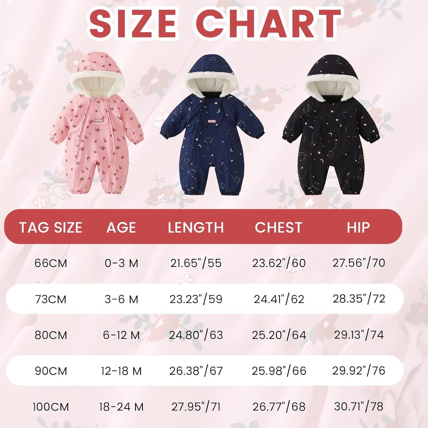 JiAmy Baby Winter Jumpsuit, Baby Boys Girls Winter Romper Newborn Warm Jumpsuit Toddler Windproof and Thick Jumpsuit for 0-24 Months