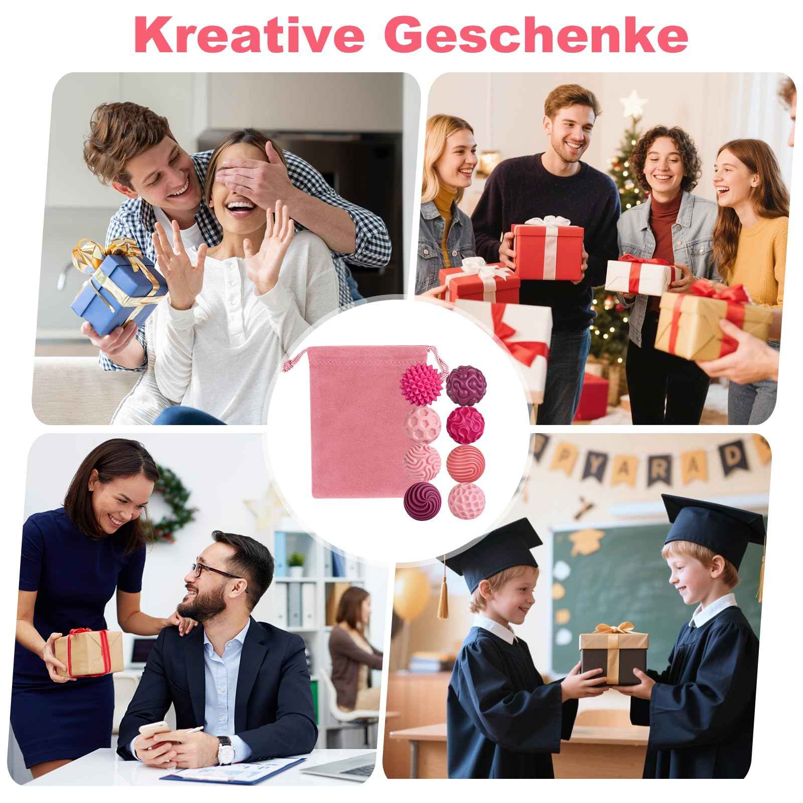 8 Stück Magnetische Fidget Toys, Silikon Magnetkugeln Anti-Stress Bälle, Sensorik Spielzeug für Erwachsene und Kinder, Sensorische Magnetische Kugeln Set, Stressabbau und Entspannung（Rosa）