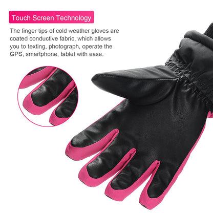 ThxToms Children's Ski Gloves, Winter Snow Ski Gloves, -15°C, Windproof, Waterproof, Warm, PU Thickened Cold Weather, Outdoor Sports, Snowboarding, Skiing, Bike, for Boys and Girls aged 3-13 Years Old