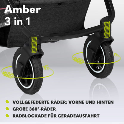 LIONELO MERIL 3-in-1 Multifunktionaler Kinderwagen 0-48 Monate Bis zu 22 kg, Babywanne bis zu 9 kg, Kindersitz bis zu 13 kg, Geländeräder 360°, Vollfederung, XXL-Verdeck mit UPF50+ - Meloni2
