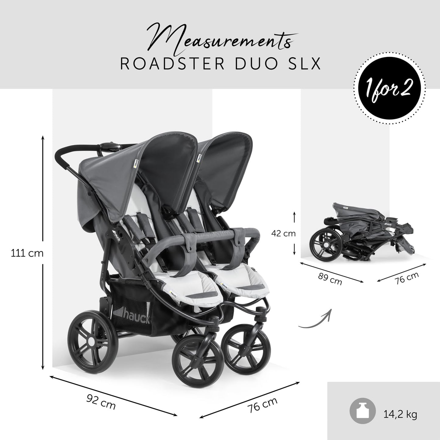 Hauck Roadster Duo SLX Sibling/Twin Pushchair for Babies and Toddlers - Side by Side - Can be used from Birth (with Carry Case) - Slim and Quick Folding