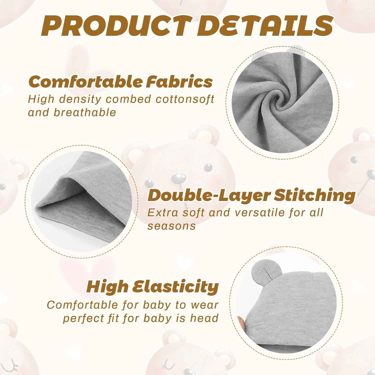 2 Sets Newborn Baby Hat and Gloves Set Beanie Clothing Unisex Infant Hat Nursery Hat Baby Boys Girls 0-6 Months (Apricot, Grey)