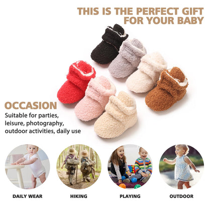TMEOG Baby Winter Shoes Thermal Baby Shoes Crawling Shoes Fleece Baby Boots Non-Slip Warm Booties Baby Boots Lined Newborn Walk Shoes for Girls Boys 0-18 Months