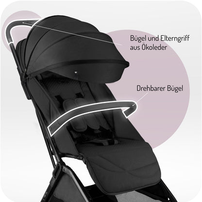 MoMi Kinderwagen ANDREA mit automatischem Faltsystem, bis 22 kg Körpergewicht, 5-Punkt-Sicherheitsgurt, Getränkehalter, Einkaufskorb, Tasche, Insekten- und Regenschutz, mit Zwillingsfunktion