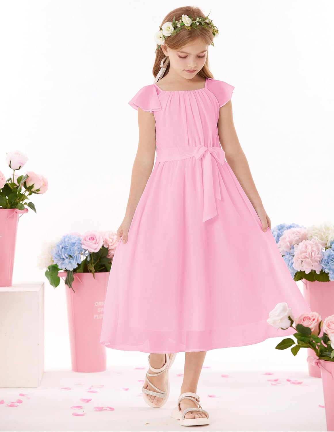 GRACE KARIN Girls Summer Dress Elegant Chiffon Princess Long Dress Wedding Guest Evening Dress for Teenage Girls 5-14 Years 