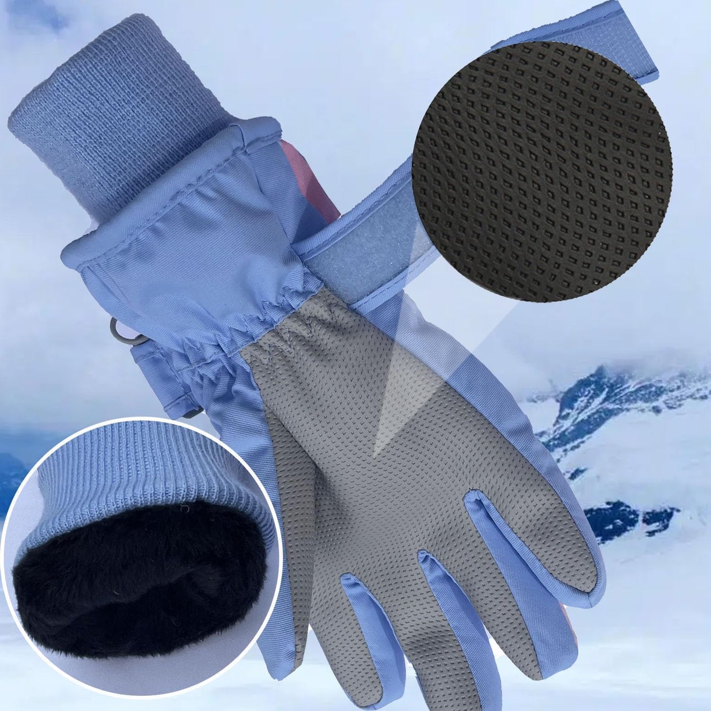 FAYHIJUN Children's Winter Snow Gloves Ski Gloves for 1-13 Years Girls Boys PU Palm Waterproof Windproof Warm Fleece Winter Gloves Cycling Gloves