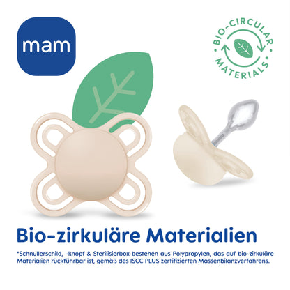 MAM Perfect Start Schnuller im 2er-Set, speziell für Neugeborene, zahnfreundlicher Baby Schnuller aus nachhaltigen & bio-erneuerbaren Materialien, mit Schnullerbox, 0-2 Monate, Biene/Schnecke - Meloni2