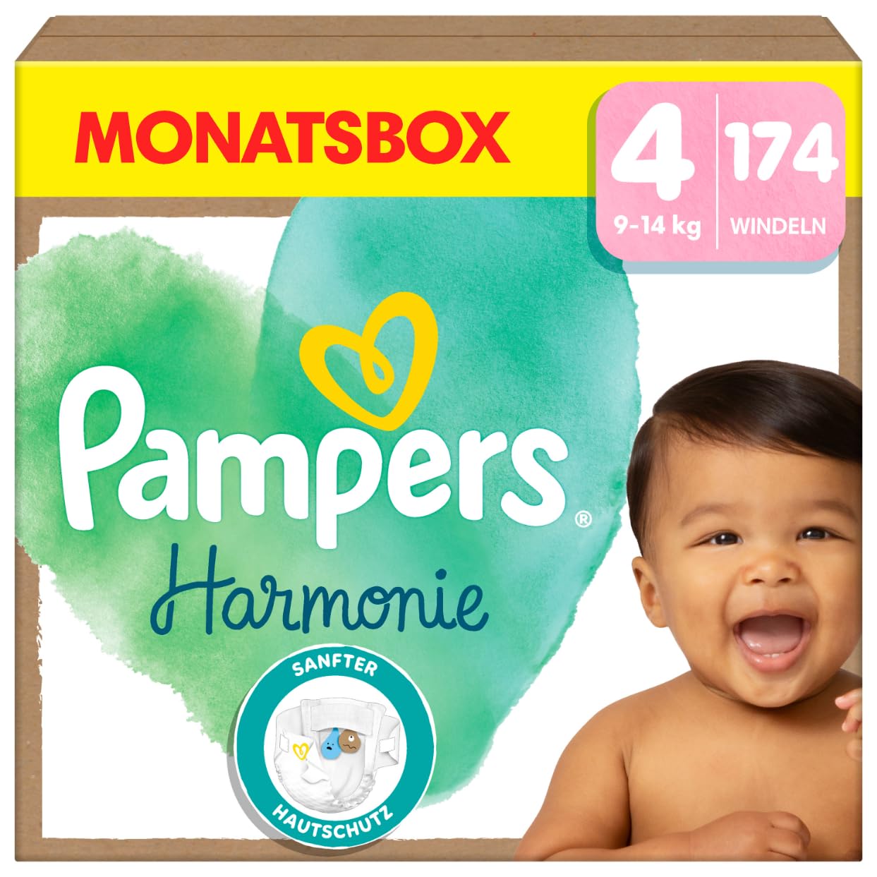 Pampers Harmonie Windeln Größe 2, 204 Windeln, 4kg-8kg, sanfter Hautschutz mit 100Prozent Pampers Schutz