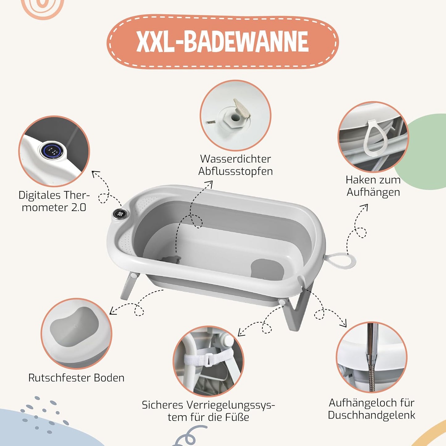 Faltbar Baby Badewanne Mit Rutschfestem Badewannensitz - Babywanne Xxl Mit Badethermometer - Von Der Geburt Bis 3 Jahre - Baby Bathtub - Babygeschenk - Geburtsgeschenke Für Mädchen & Jungen
