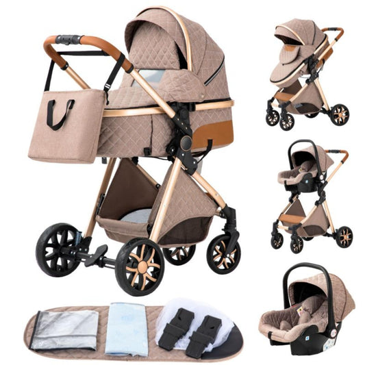 YAZOCO Pram 3-in-1 Foldable Pram Complete Set Cup Holder, Mosquito Net, Foot Cover for Baby First Equipment Newborn (4 Grey)