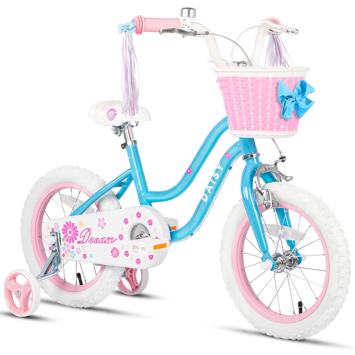 Glerc Kinderfahrrad 12/14/16 Zoll für 2-7 Jahre Mädchen Fahrrad mit Korb, Luftschlangen, Stützräder und Glocke - Meloni2
