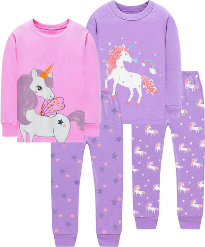 EULLA Children's Girls' Pyjamas Long Sleeve Cotton Winter Pyjama Set Unicorn Princess Dino Rabbit Owl Two Piece Sleepwear 1-10 Years 92 98 104 110 116 122 128 134 140
