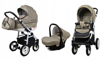 BabyLux® Kinderwagen Set 4 in 1 - Alu Way - incl. Babywanne, Buggy Sportsitz, Auto-Babyschale, ISOFIX-Basisstation - Autositz - Kinderwagenset - Kombikinderwagen mit Wickeltasche usw.