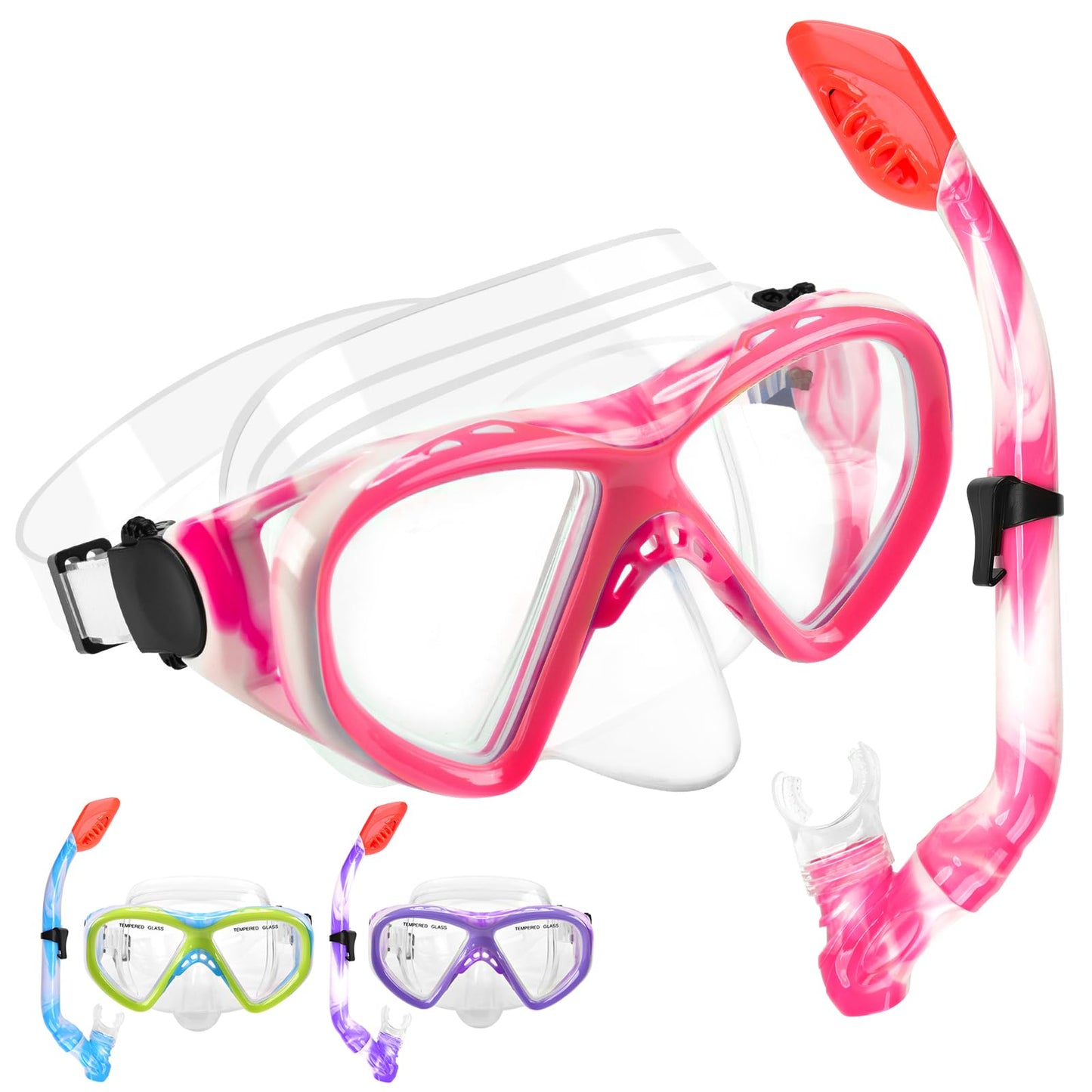 Schnorchelset Kinder - Taucherbrille Kinder mit Schnorchel Anti Leck Anti Fog HD Tauchmasken Dry Schnorchel für 4-13 Jahren Jungen Mädchen
