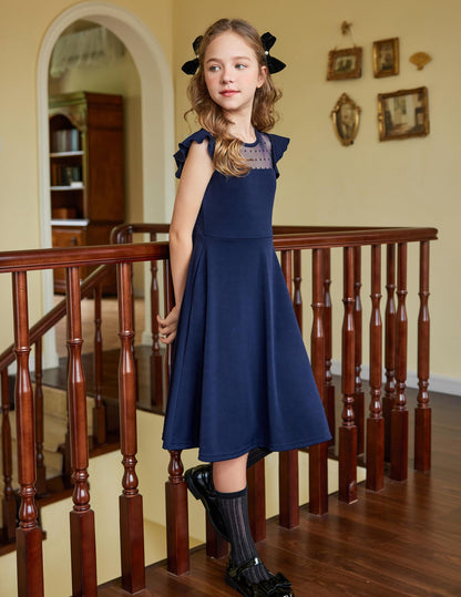 Arshiner Girls Dress Summer Dress Ruffle Short Sleeve Mesh A Line Casual Party Dresses with Pockets Kids Dresses for 6-13 Years 