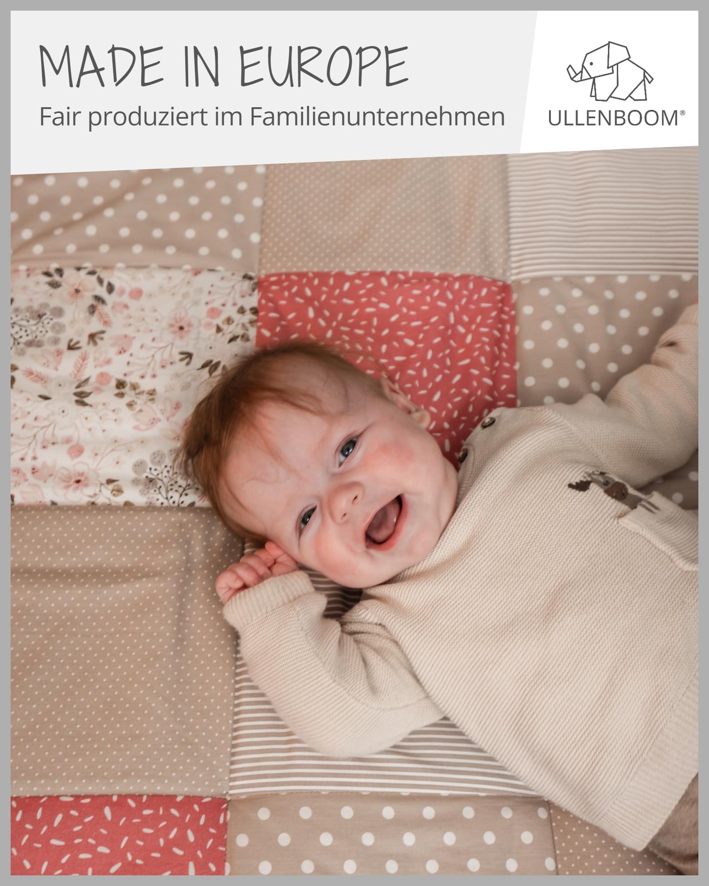 ULLENBOOM Krabbeldecke für Baby 80x80 cm, Outdoor-geeignet, 100% OEKO-TEX Materialien, Made in EU, Weich gepolstert, Eukalyptus - ideal als Spieldecke Baby - Meloni2