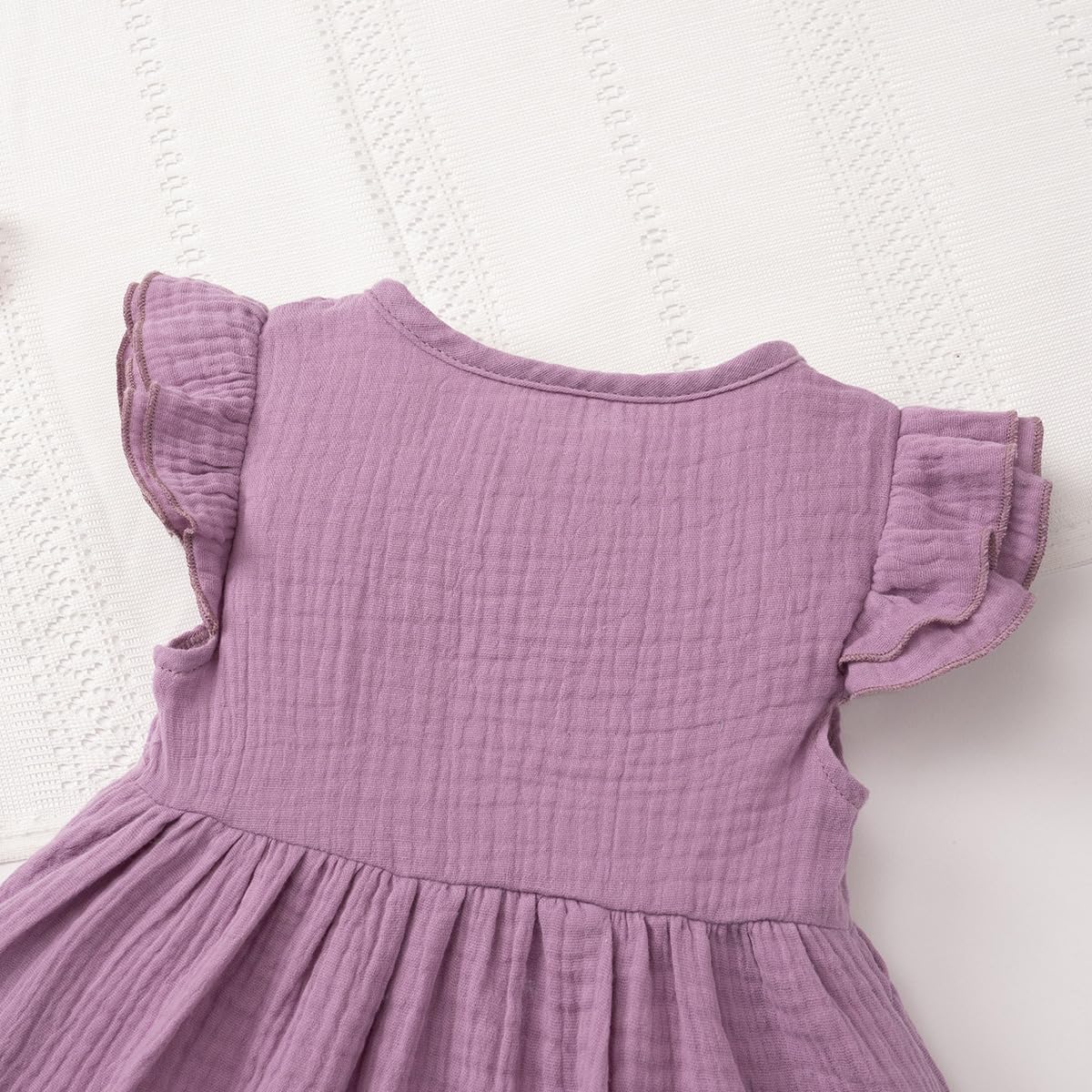 Kleinkinder Mädchen Sommerkleid Rüschenärmel Rundhalsausschnitt Knopfleiste Kleid lässiges Herbst A-Linien Party Kinderkleider 2-6 Jahre