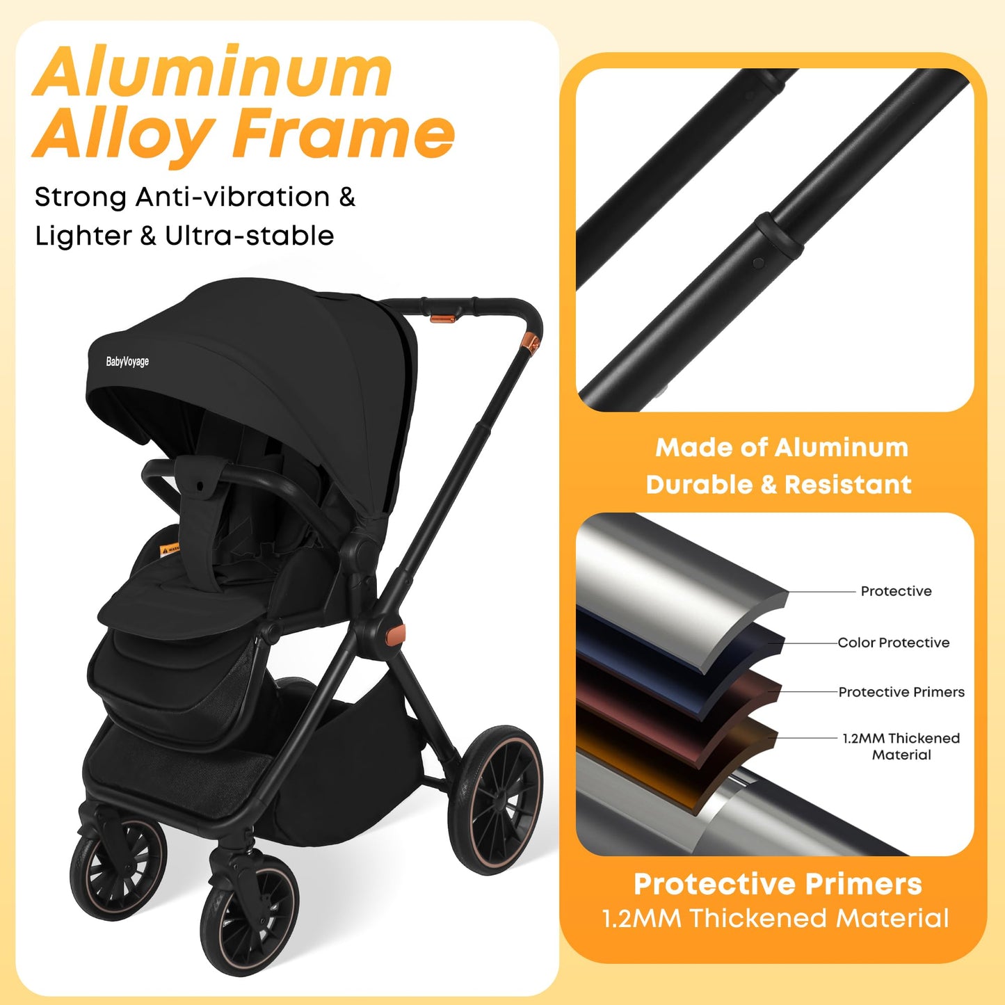 BabyVoyage Kombikinderwagen 2-in-1 ohne Babyschale – Babywanne & Sportsitz, Räder 360° Stoßdämpfer, Federung, höhenverstellbarer Griff, Faltbar, Zubehö-Grün