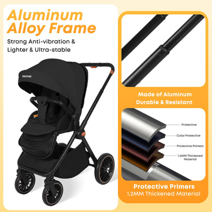BabyVoyage Kombikinderwagen 2-in-1 ohne Babyschale – Babywanne & Sportsitz, Räder 360° Stoßdämpfer, Federung, höhenverstellbarer Griff, Faltbar, Zubehö-Grün