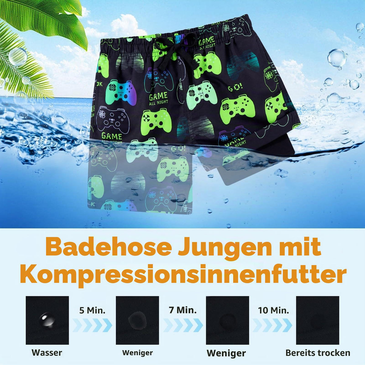 Fanient Badehose Jungen Schwimmshorts - 2 in 1 Badeshorts mit Kompression Liner für optimalen Komfort