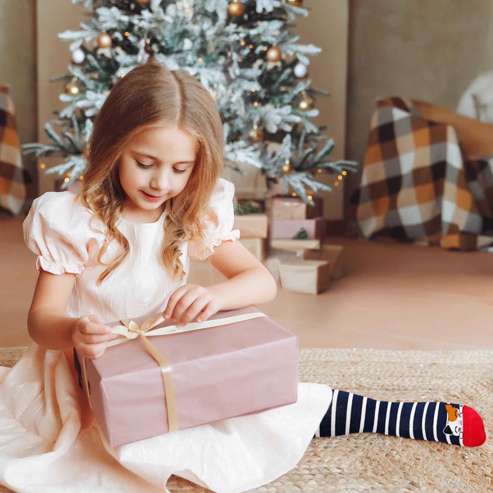LOFIR Girls' Knee Socks Children's Socks: Overknee Stockings Long Striped Children's Socks Animal Cotton Socks Colourful Striped Socks Funny Without Seam Knee Socks Gift 2-12 Years 23-38 5 Pairs