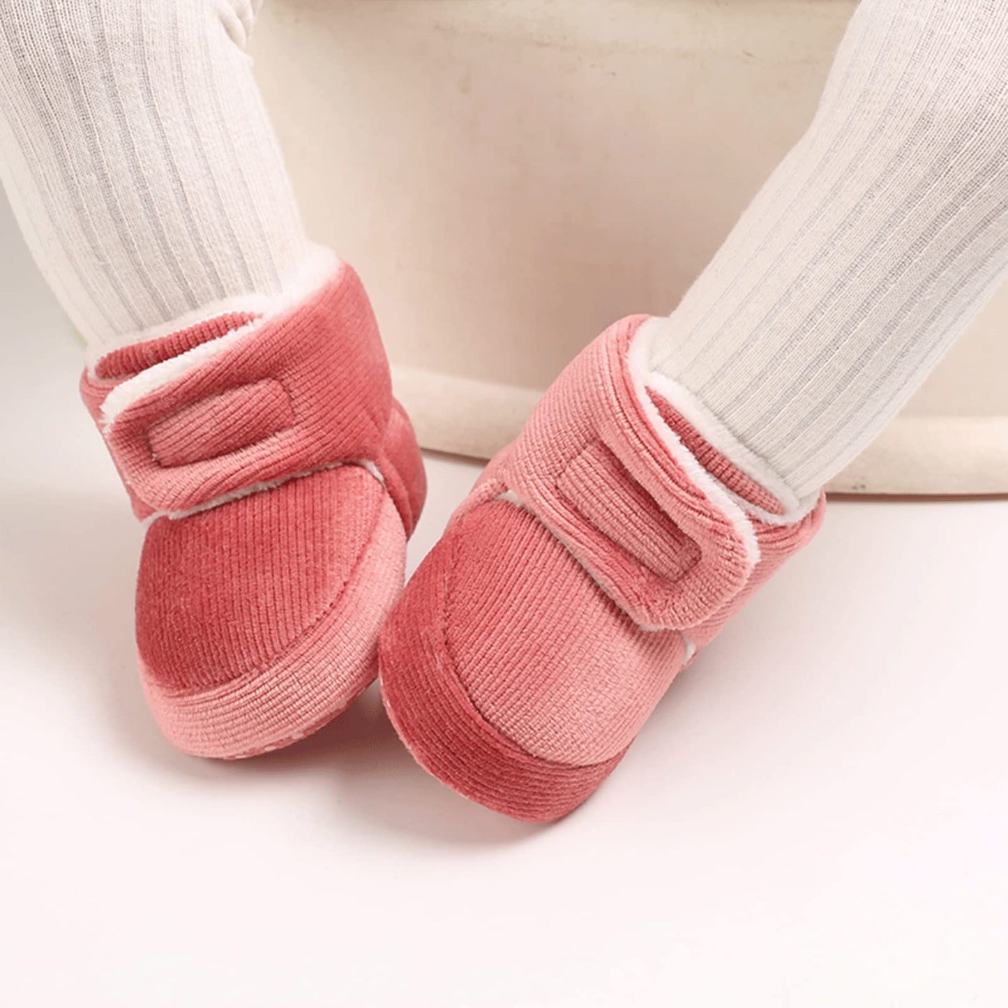 Baby Newborn Fleece Bootie, Winter Warm Non-Slip Soft Sole Winter Shoes, Sock Shoes, Cute Adjustable Crawling Shoes, Prewalker Boots for Girls and Boys, Toddler Size 0-18 Months