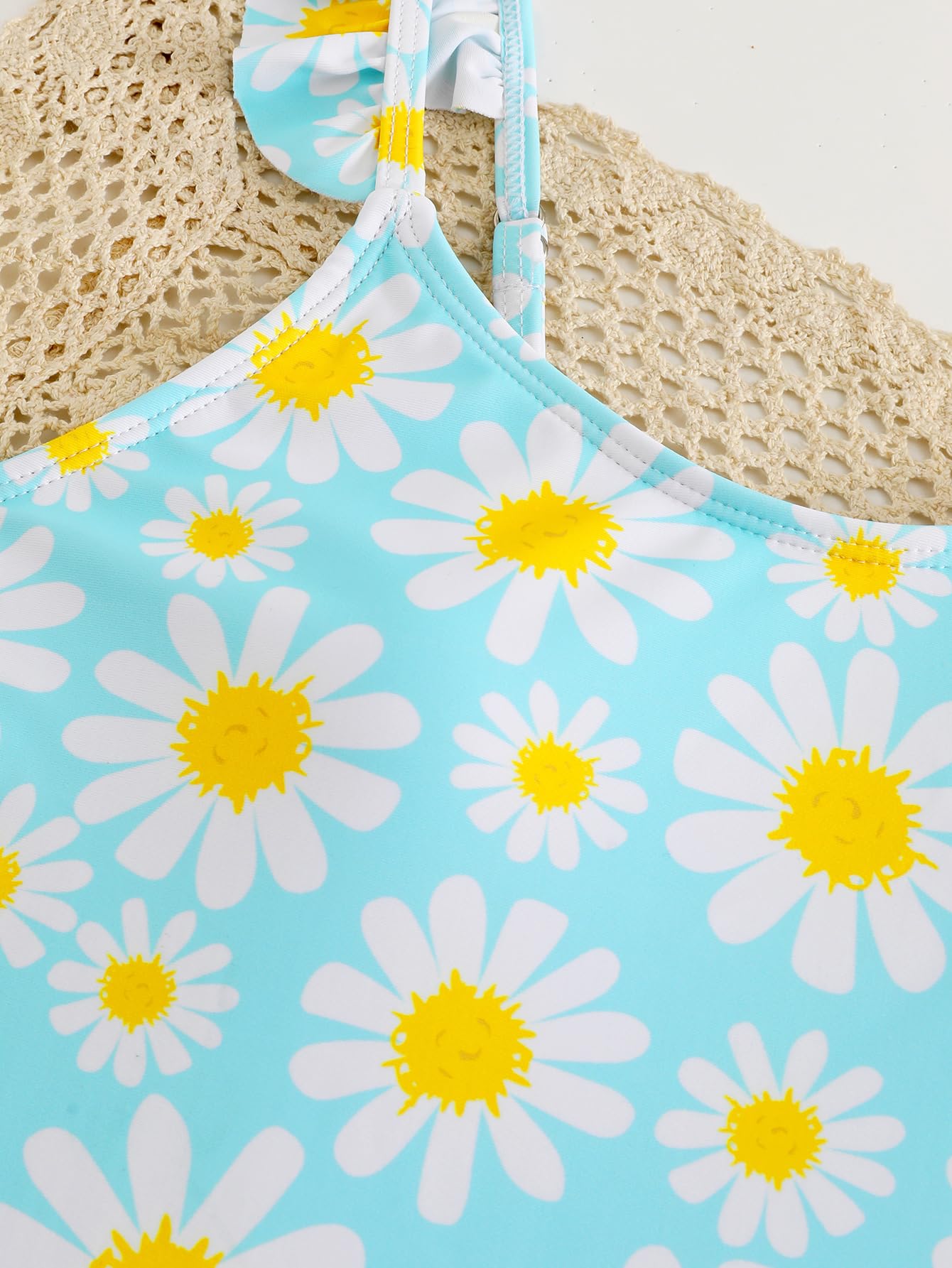 JiAmy Mädchen EIN Stück Badeanzug mit Rüschenrock Sommer Strand Badeanzug Daisy Floral Mädchen Bademode für 8-12 Jahre (120-160cm)