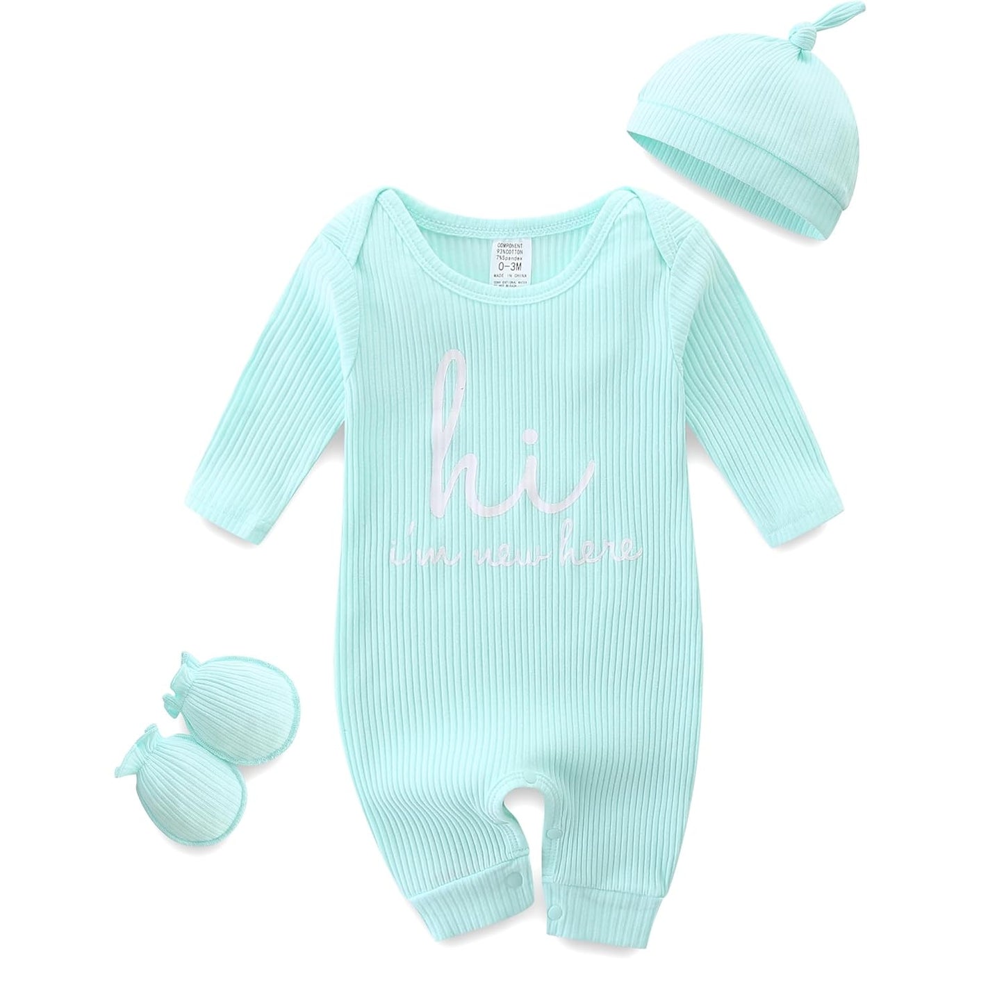 KIDDLETOWN Baby-Pyjama, Neugeborenen-Strampler, 3er-Pack, Schlafanzug mit Hut und Handschuhen, Baby-Pyjama aus Baumwolle, Langarm-Pyjama, Strampler, 0-3 Monate, Kleidung für Mädchen und Jungen