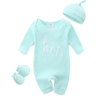 KIDDLETOWN Baby-Pyjama, Neugeborenen-Strampler, 3er-Pack, Schlafanzug mit Hut und Handschuhen, Baby-Pyjama aus Baumwolle, Langarm-Pyjama, Strampler, 0-3 Monate, Kleidung für Mädchen und Jungen