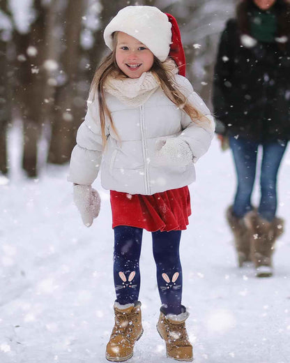 Domee Girls' Leggings Lined Thermal Trousers Warm Winter Cotton Embroidered Rabbit