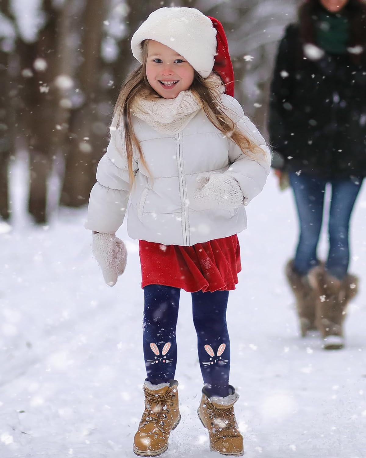 Domee Girls' Leggings Lined Thermal Trousers Warm Winter Cotton Embroidered Rabbit