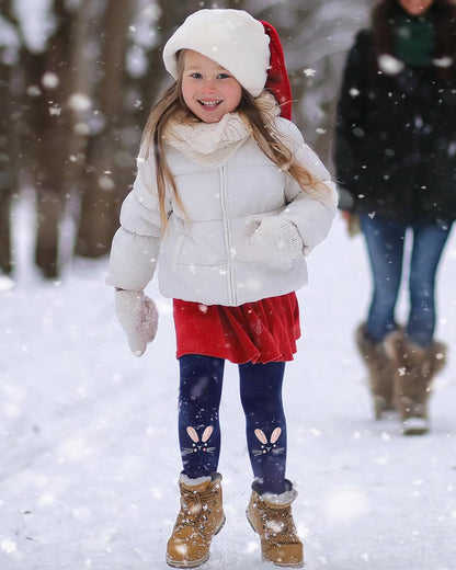 Domee Girls' Leggings Lined Thermal Trousers Warm Winter Cotton Embroidered Rabbit