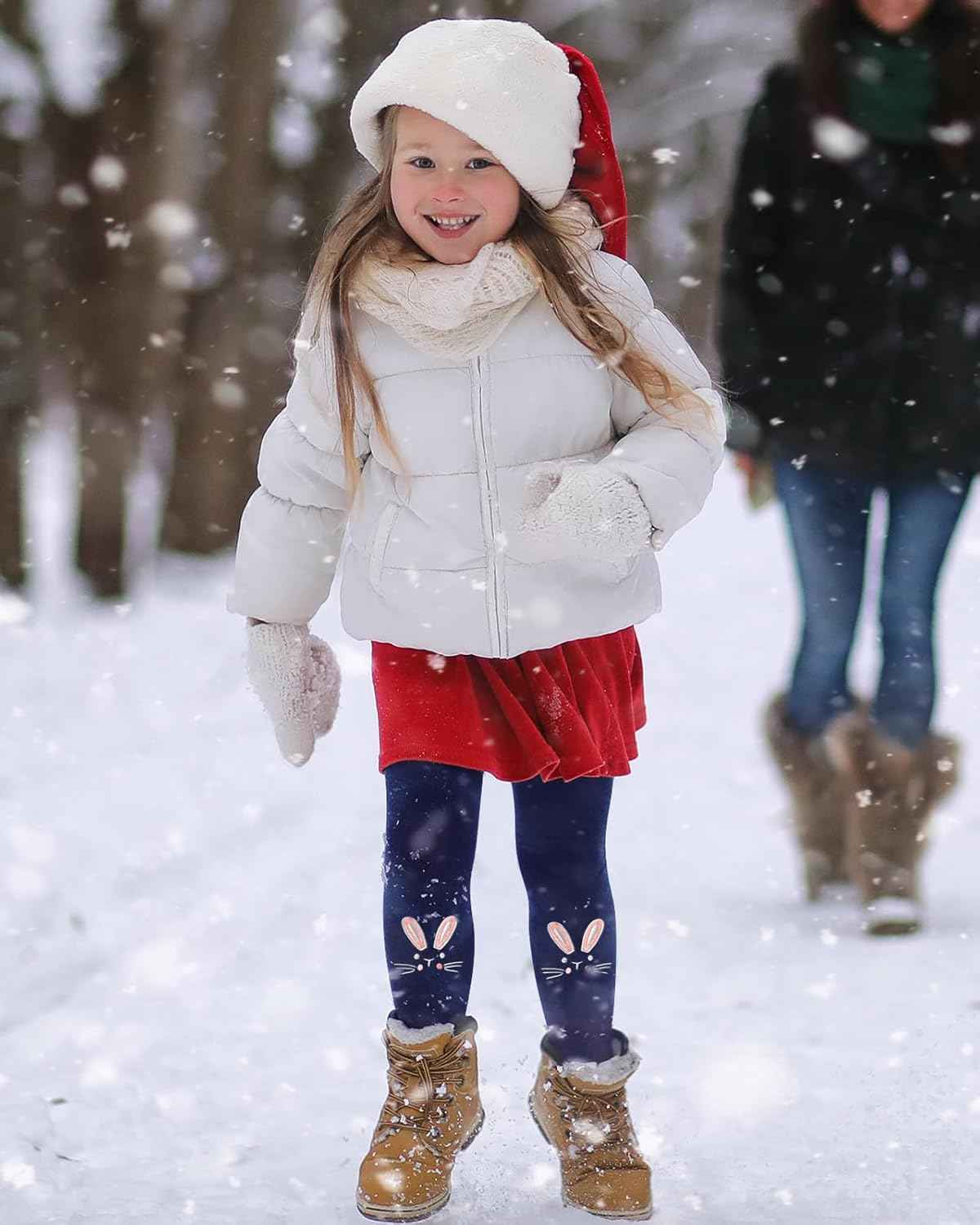 Domee Girls' Leggings Lined Thermal Trousers Warm Winter Cotton Embroidered Rabbit