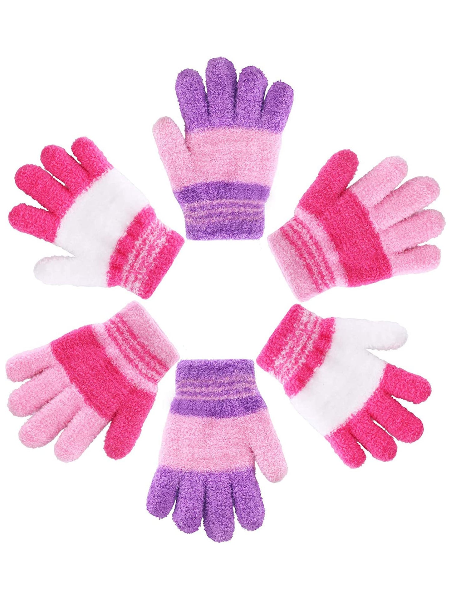 Geyoga 3 Paar Kinder Strickhandschuhe Winter Vollfinger Handschuhe
