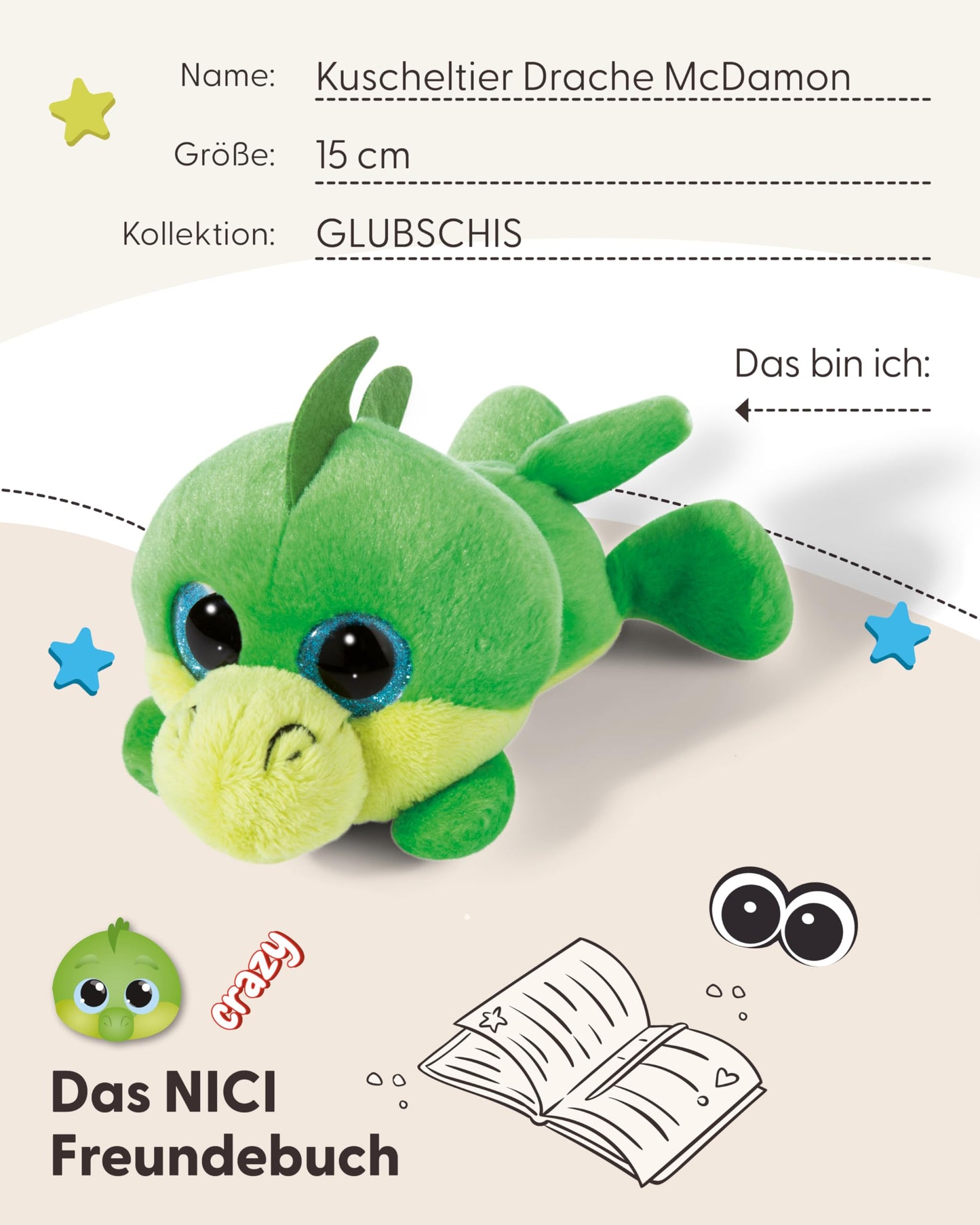 NICI GLUBSCHIS Lynx Lenzo 15cm - Dangling cuddly toy lynx with big glittery eyes - 49295 