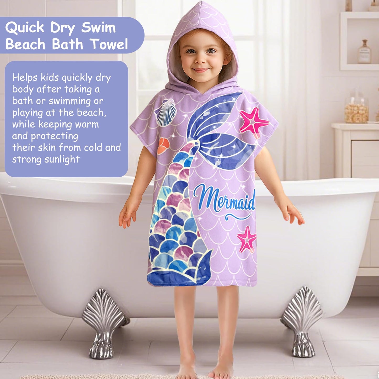 LMSHOWOWO Badeponcho Kinder mit Kapuze 75 * 65cm, Mikrofaser Handtuch Poncho Kinder, Weich Saugfähig Strandtuch Badetuch Badehandtuch, für Strand Schwimmen Reisen, für Mädchen Jungen 2-8 Jahre Alt