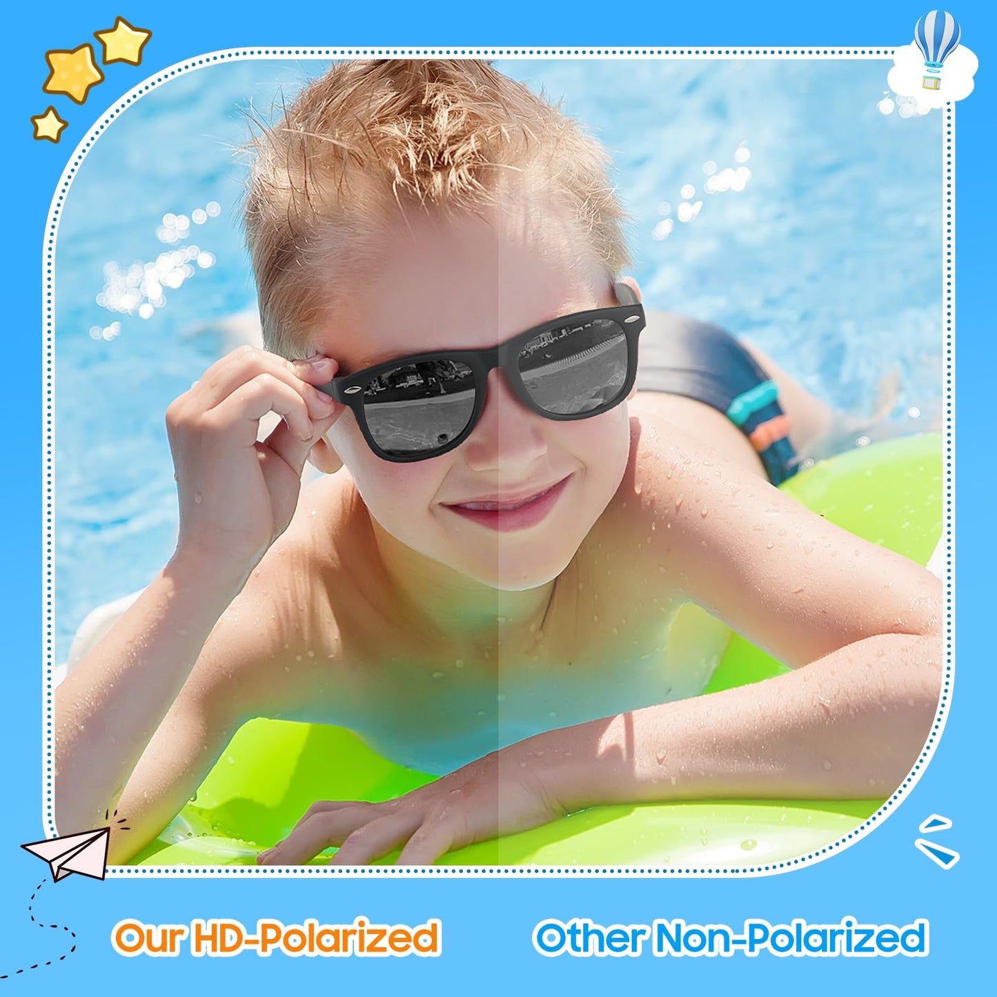 Nlieanuc Children's Sunglasses 3-10 Years for Boys Girls Polarised Children's Sunglasses UV400 Protection with Rubber Frame