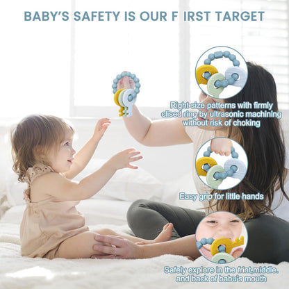 Beißring für Babys,Beißring Schlüssel Babys, BPA - Frei Baby Beißring Spielzeug Schlüssel, Baby Nom Zahnungshilfe für Babys ab 3 Monate - Beissring für Babys in Blau