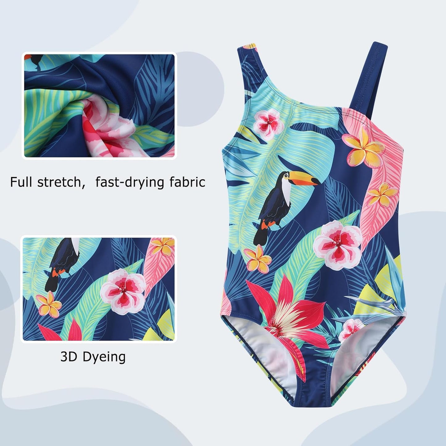 Swimsuit Girls Children One-Piece Swimwear Girls Teenagers Hawaii Elastic Wide Straps Swimsuit 110-164 / 6-16 Years