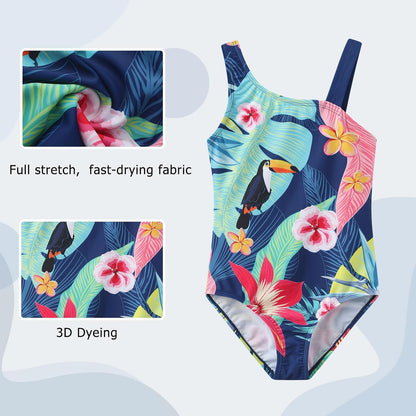 Swimsuit Girls Children One-Piece Swimwear Girls Teenagers Hawaii Elastic Wide Straps Swimsuit 110-164 / 6-16 Years