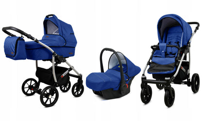 BabyLux® Bambimo Qbaro 3-in-1 Pushchair Set Including Baby Carrycot, Buggy Sports Seat, Car Seat - Car Seat - Pram Set - Combination Pram with Changing Bag, Rain Cover etc. 