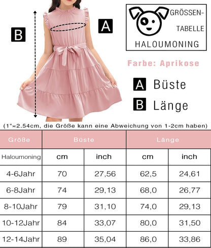Haloumoning Mädchen Kleider Casual Rüschen Ärmel Midi Kleid Kinder Plissee Party Kleid mit Gürtel 4-15 Jahre