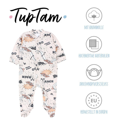 TupTam Baby Jungen Schlafstrampler Langarm Strampler Schlafanzug mit Fuß 3er Pack