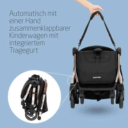 Maxi-Cosi Eva3 Pushchair, 0-4 Years, 0-22 kg, Baby Pram, Lightweight and Compact, Flat Reclining Position, 3 Reclining Positions, Automatic with 1 Hand Folding, Carry Strap, Select Grey