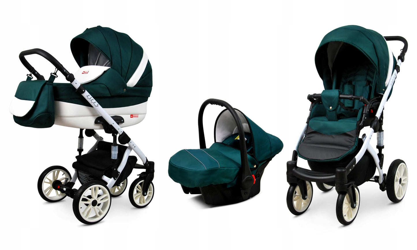 BabyLux® Bambimo Kinderwagen Set 3 in 1 - Lilly - incl. Babywanne, Buggy Sportsitz, Auto-Babyschale - Autositz - Kinderwagenset - Kombikinderwagen mit Wickeltasche, Regenschutz usw.