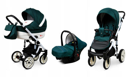 BabyLux® Bambimo Kinderwagen Set 3 in 1 - Lilly - incl. Babywanne, Buggy Sportsitz, Auto-Babyschale - Autositz - Kinderwagenset - Kombikinderwagen mit Wickeltasche, Regenschutz usw.